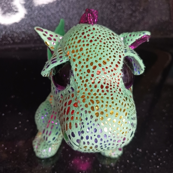 Ty Beanie Boos Cinder Green & Purple Sparkle Dragon. - Picture 6 of 8